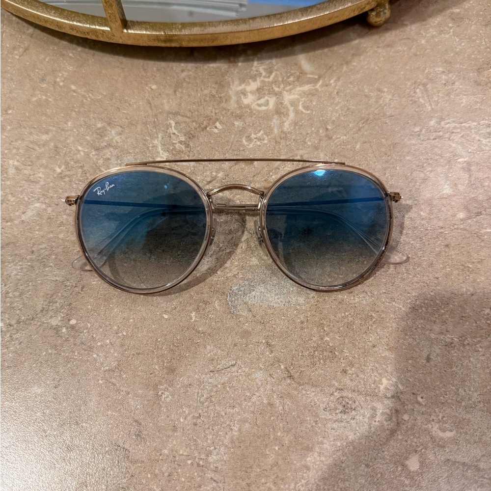 Ray-Ban Round Sunglasses with Blue and Brown Gradient Lenses